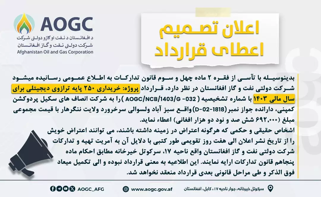 اعطای قرارداد پروژه خریداری 250 پایه ترازوی دیجیتلی 